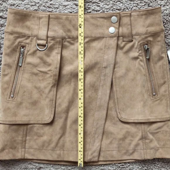 NWT Free People Distressed Tan / Camel Suede-Like Mini Skirt - Picture 6 of 10